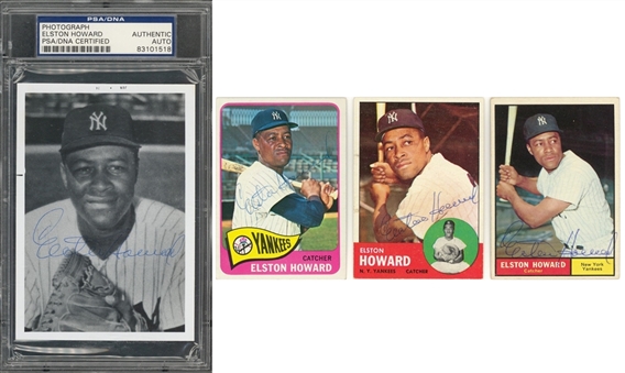 Elston Howard Signed Cards and Photo Collection (4) – PSA/DNA and Beckett PreCert